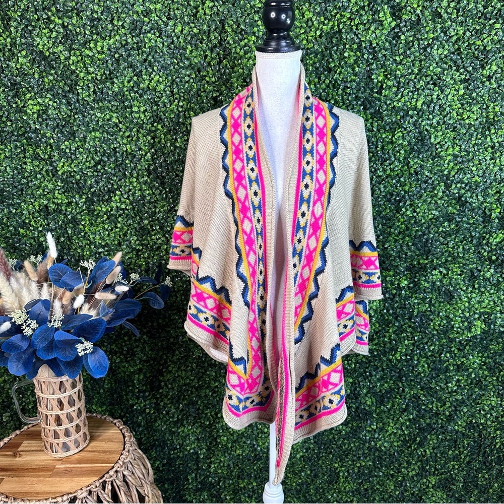 Nwt‎ Women's Multicolor Patterned knit open front Shawl western bohemian